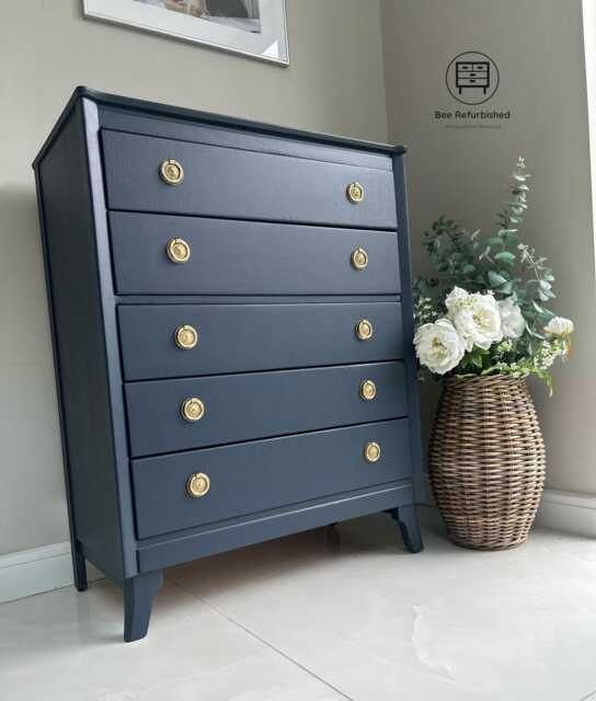 Navy Blue Vintage Harris Lebus Chest Of Drawers - image 1