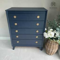 Navy Blue Vintage Harris Lebus Chest Of Drawers - thumbnail 4
