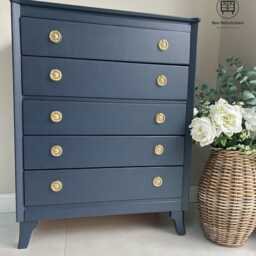 Navy Blue Vintage Harris Lebus Chest Of Drawers - thumbnail 2