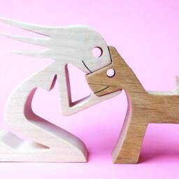 A Woman & A Dog, Version 2 Original Wood Sculpture, 2.5D, Interior Decoration - thumbnail 2