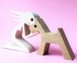 A Woman & A Dog, Version 2 Original Wood Sculpture, 2.5D, Interior Decoration - thumbnail 1