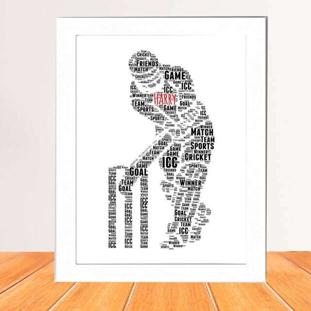 Personalised Cricketer Print - Custom Word Wall Art Frame- Birthday, For Cricket Lover For Him, Her, Boys, Girls, Men Player - image 1