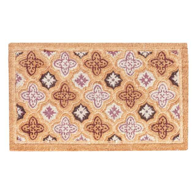 Large Embossed Coir Doormat 45 X 75cm Quatrefoil Print Natural Coconut Dirt Trapper Non-Slip Mat - image 1