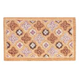 Large Embossed Coir Doormat 45 X 75cm Quatrefoil Print Natural Coconut Dirt Trapper Non-Slip Mat - thumbnail 1