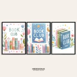 Book Club Print Set - Of 3 Posters - Watercolour Reading Design Home Library Decor Bedroom Wall Art Books Lover Bookish Gift - thumbnail 2