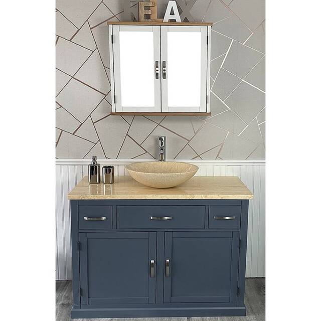 Bathroom Vanity Unit Grey Painted Modern Cabinet Wash Stand Cream Marble Top & Basin 1161Gcm025cm - image 1