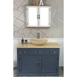 Bathroom Vanity Unit Grey Painted Modern Cabinet Wash Stand Cream Marble Top & Basin 1161Gcm025cm - thumbnail 1