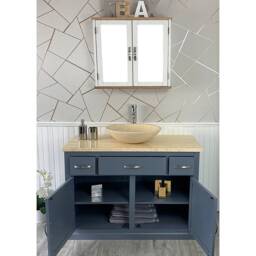 Bathroom Vanity Unit Grey Painted Modern Cabinet Wash Stand Cream Marble Top & Basin 1161Gcm025cm - thumbnail 3