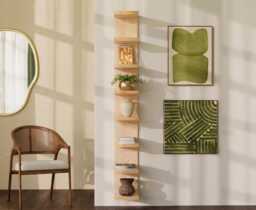 Tall Oak Wall Shelf - Narrow Vertical Shelving Unit Solid Wood Storage For Hallway, Living Room, Bedroom Or Bathroom