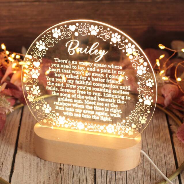 Personalised Pet Memorial Poem Keepsake Wooden Base Night Light Lamp - image 1