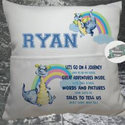 Personalised Kids Pocket Book Cushion, Dragon Storytime Pillow, Nursery Decor - thumbnail 2