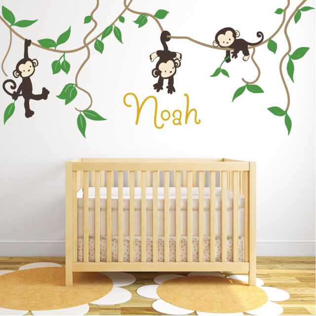 Monkey Personalized Name Large Vines Mural Wall Decal, Jungle Theme Decor Kids Room For Boys, Girls Fun Design Stickers, Creative Gifts F010 - image 1
