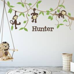 Monkey Personalized Name Large Vines Mural Wall Decal, Jungle Theme Decor Kids Room For Boys, Girls Fun Design Stickers, Creative Gifts F010 - thumbnail 2