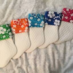 Quilted Christmas Stocking With Hibiscus Print Cuff - Coastal Decor - thumbnail 3