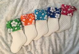 Quilted Christmas Stocking With Hibiscus Print Cuff - Coastal Decor - thumbnail 1