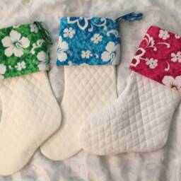 Quilted Christmas Stocking With Hibiscus Print Cuff - Coastal Decor - thumbnail 2