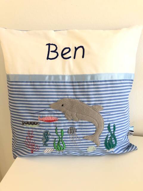 Personalized Pillow With Underwater World Dolphin Starfish Fish 40 X cm Gift For Birthgift Baptism - image 1