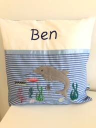 Personalized Pillow With Underwater World Dolphin Starfish Fish 40 X cm Gift For Birthgift Baptism - thumbnail 1