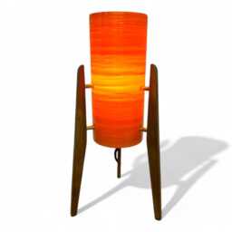 Mid Century Modern Rocket Lamp Tangerine Fiberglass Shade, Teak Legs - thumbnail 2