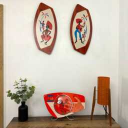 Mid Century Modern Rocket Lamp Tangerine Fiberglass Shade, Teak Legs - thumbnail 3