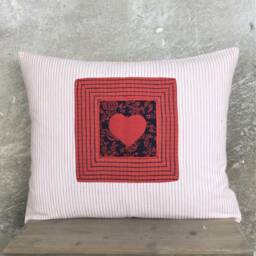 New Cushion Made From Vintage Fabrics, 50 X 40 cm, With A Red Heart in The Middle - thumbnail 2
