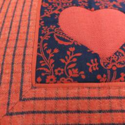 New Cushion Made From Vintage Fabrics, 50 X 40 cm, With A Red Heart in The Middle - thumbnail 4