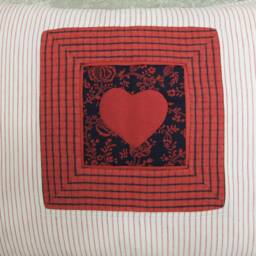 New Cushion Made From Vintage Fabrics, 50 X 40 cm, With A Red Heart in The Middle - thumbnail 3