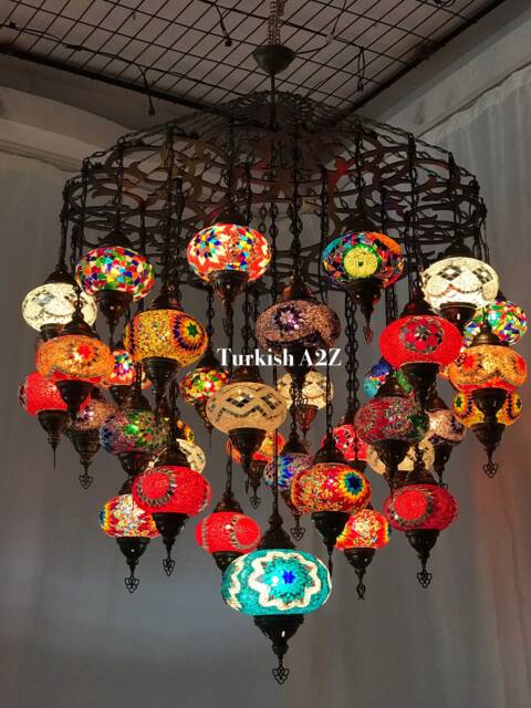 Turkish Mosaic Chandelier With 37 Large Globes , ID 144 - image 1