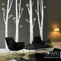 Birch Trees Wall Decal With Birds Decals Sticker Vinyl Art Decor - thumbnail 3