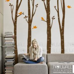 Birch Trees Wall Decal With Birds Decals Sticker Vinyl Art Decor - thumbnail 2