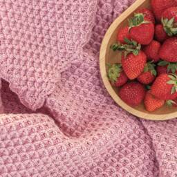 Alpaca Wool Baby Blanket Hand-Knitted Waffle Knit, Pink Plaid, Us Tariffs Paid - thumbnail 2