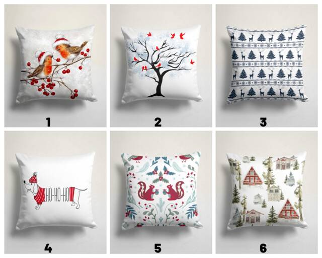 Winter Cardinal Bird Cushion Cover/Christmas Pine Tree Throw Pillow Cover/xmas Deer Case/Winter Landscape Red Home - image 1