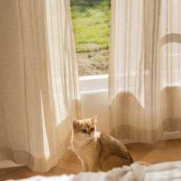 Custom Curtains Stripe Linen Voile Curtain For Airbnb Bedroom Living Room - thumbnail 1