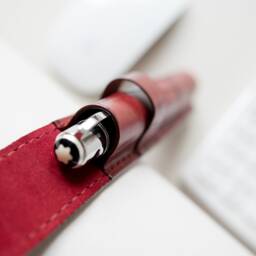Cherry Leather Pen Case For Woman, Luxury Fountain Her, Crocodile Pouch, Single Dark Red, Desk Accessories - thumbnail 2