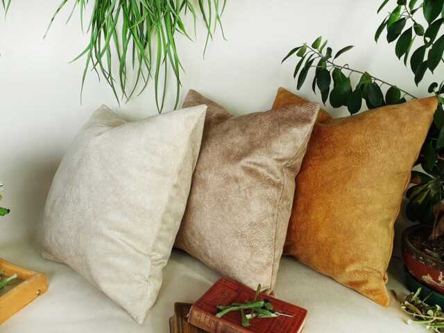 Ecru Coffee Cream Velvet Pillow Cover Mid Century Modern Decor - image 1