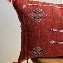 Moroccan Sabra Silk Pillow - Handwoven Cactus Cushion Cover With Berber Symbols Orange Boho Decor - thumbnail 2