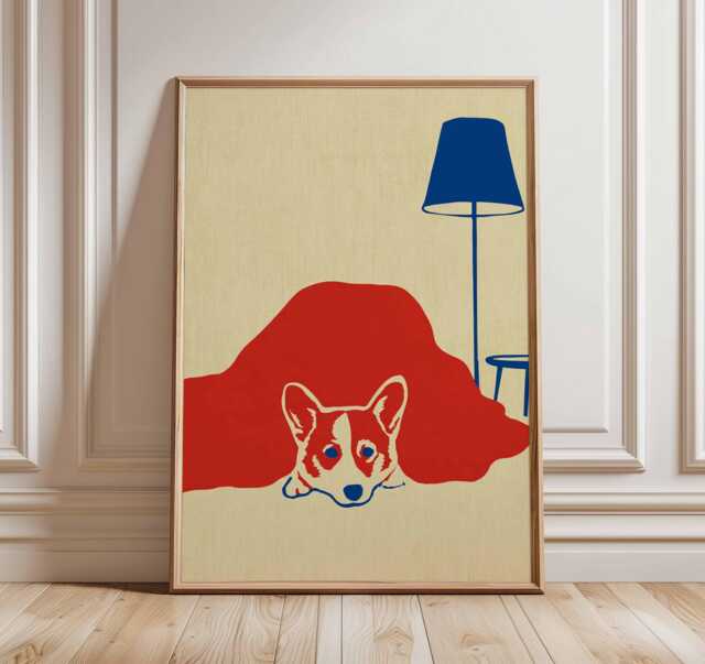 Minimalist Corgi Wall Art Print, Modern Dog Poster, Cute Pet Illustration, Quirky Animal Artwork, Lover Gift, Playful Decor - image 1