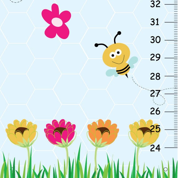 Bumble Bees & Flowers Growth Chart Bedroom Wall Art - image 1