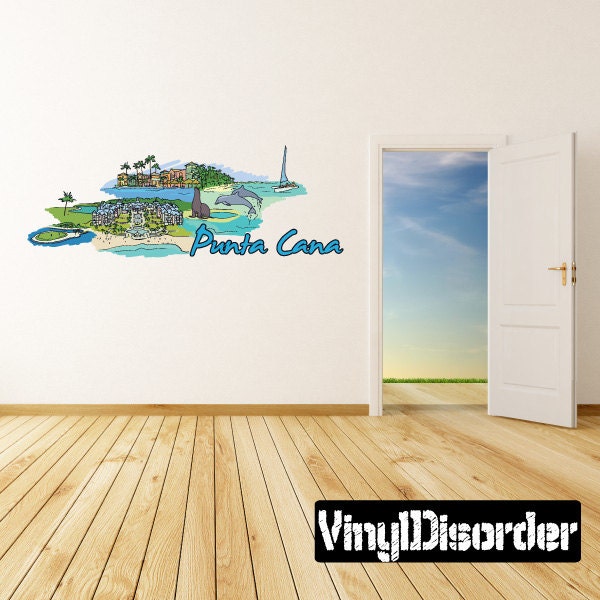 Famous City Punta Cana Wall Decal - Fabric Vinyl Removable & Reusable Famouscityuscolor066Et