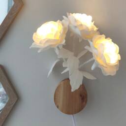 White Plug in Floral Sconce, Rustic Flower Bedside Wall Lamp With Cord, Farmhouse Sconce Light Wooden Elements - thumbnail 2