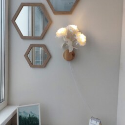 White Plug in Floral Sconce, Rustic Flower Bedside Wall Lamp With Cord, Farmhouse Sconce Light Wooden Elements - thumbnail 4