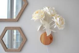 White Plug in Floral Sconce, Rustic Flower Bedside Wall Lamp With Cord, Farmhouse Sconce Light Wooden Elements