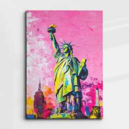 statue Of Liberty New York City Usa Abstract Pink Modern Oil Painting Wall Art Framed Canvas Poster Print Home Living Room Decor Gifts - thumbnail 3