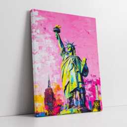 statue Of Liberty New York City Usa Abstract Pink Modern Oil Painting Wall Art Framed Canvas Poster Print Home Living Room Decor Gifts - thumbnail 2