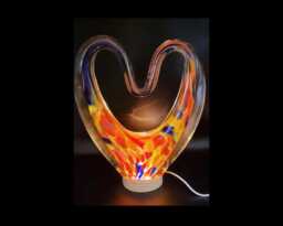 Iridescent Heart Lamp Hand Blown Glass Led Sculpture, Romantic Home Decor - thumbnail 1