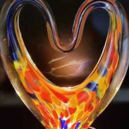 Iridescent Heart Lamp Hand Blown Glass Led Sculpture, Romantic Home Decor - thumbnail 2