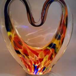 Iridescent Heart Lamp Hand Blown Glass Led Sculpture, Romantic Home Decor - thumbnail 3
