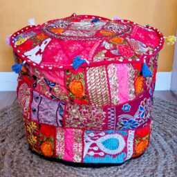 Indian Pouf Cover. Patchwork Ottoman. Handmade Home Deco - thumbnail 2