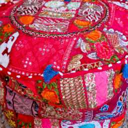 Indian Pouf Cover. Patchwork Ottoman. Handmade Home Deco - thumbnail 3
