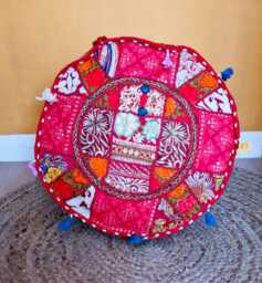 Indian Pouf Cover. Patchwork Ottoman. Handmade Home Deco - thumbnail 1